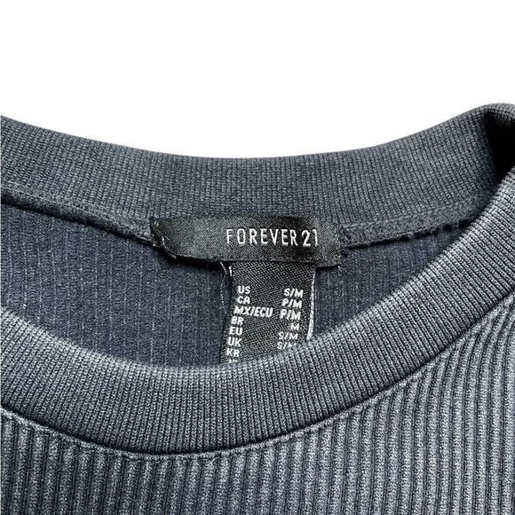 FOREVER 21 Ribbed Short Sleeve Shirt Black/Gray Size Small / Size Medium - Picture 4 of 4